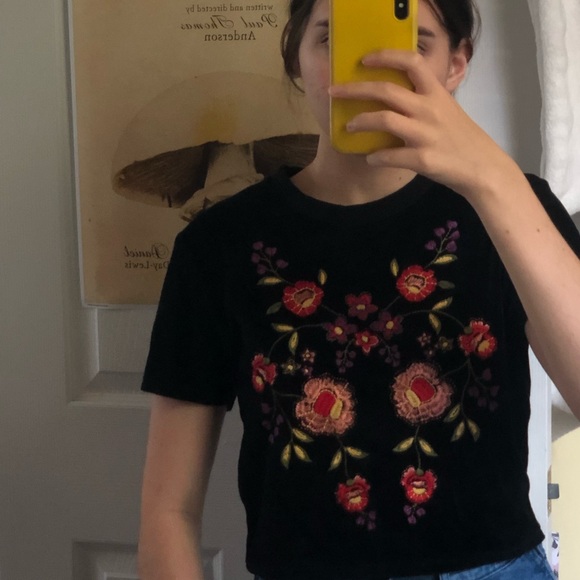Black Velvet Shirt with Floral Embroidery - Picture 1 of 2
